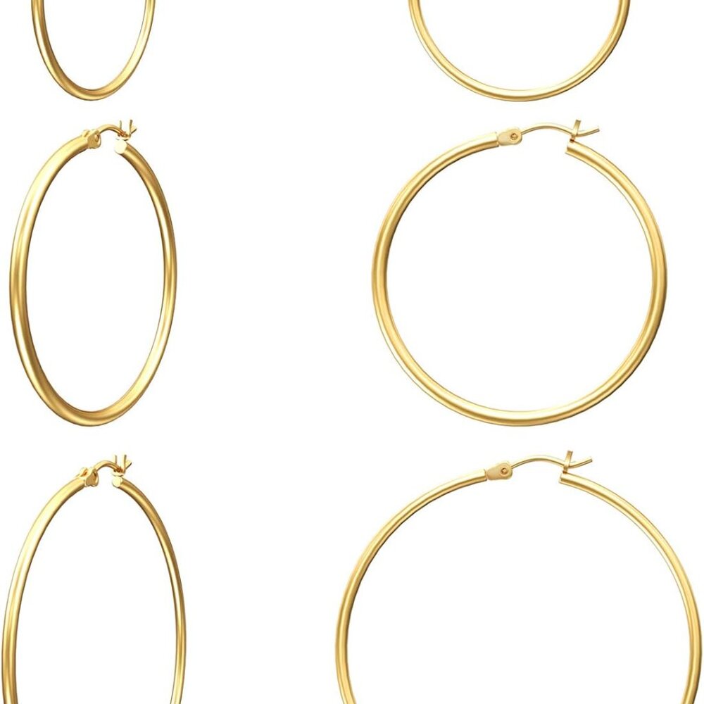 Gold Hoop Earrings for Women 14K Real Gold Plated Hoops with 925 Sterling Silver
